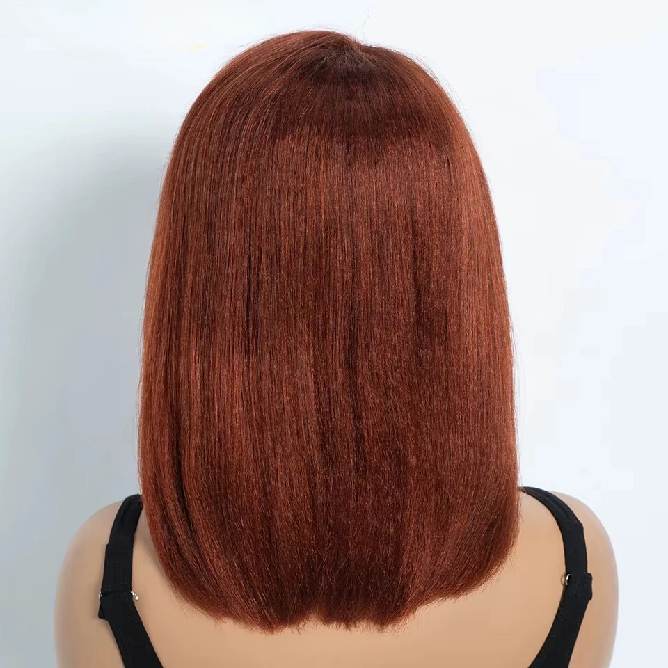 Kinky Straight Bob Side Part Human Hair Lace Wig Pre Plucked 14inches Natural Hairline Wig Natural Black Color Glueless Wigs