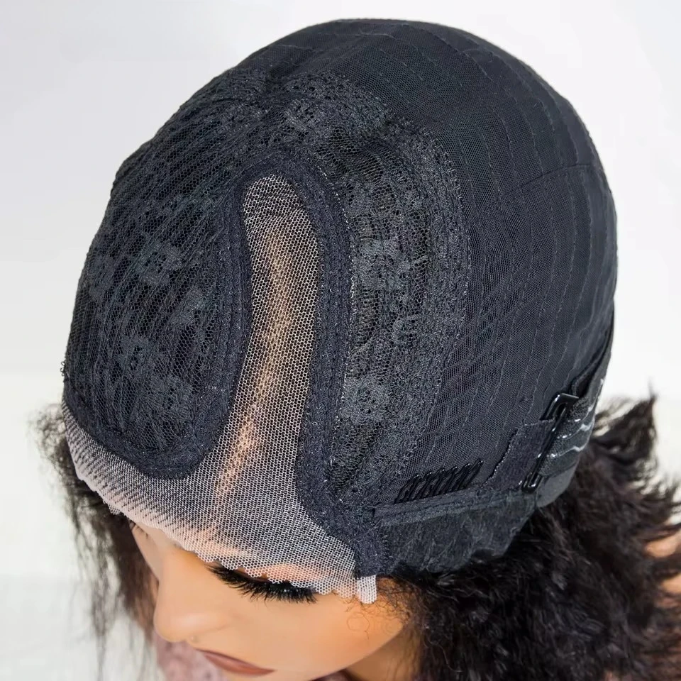 Kinky Straight Bob Side Part Human Hair Lace Wig Pre Plucked 14inches Natural Hairline Wig Natural Black Color Glueless Wigs