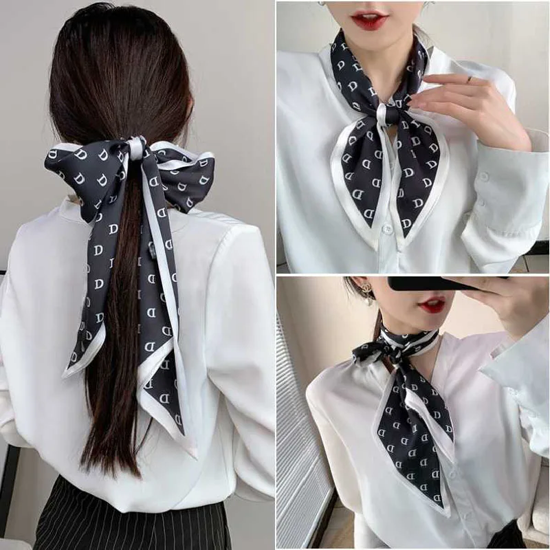Long Neckerchief Skinny Hair Ribbons Scarf Women Fashion Headbands Neck Scarfs Printed Hairband Cute Bag Scarves Female 13x150cm