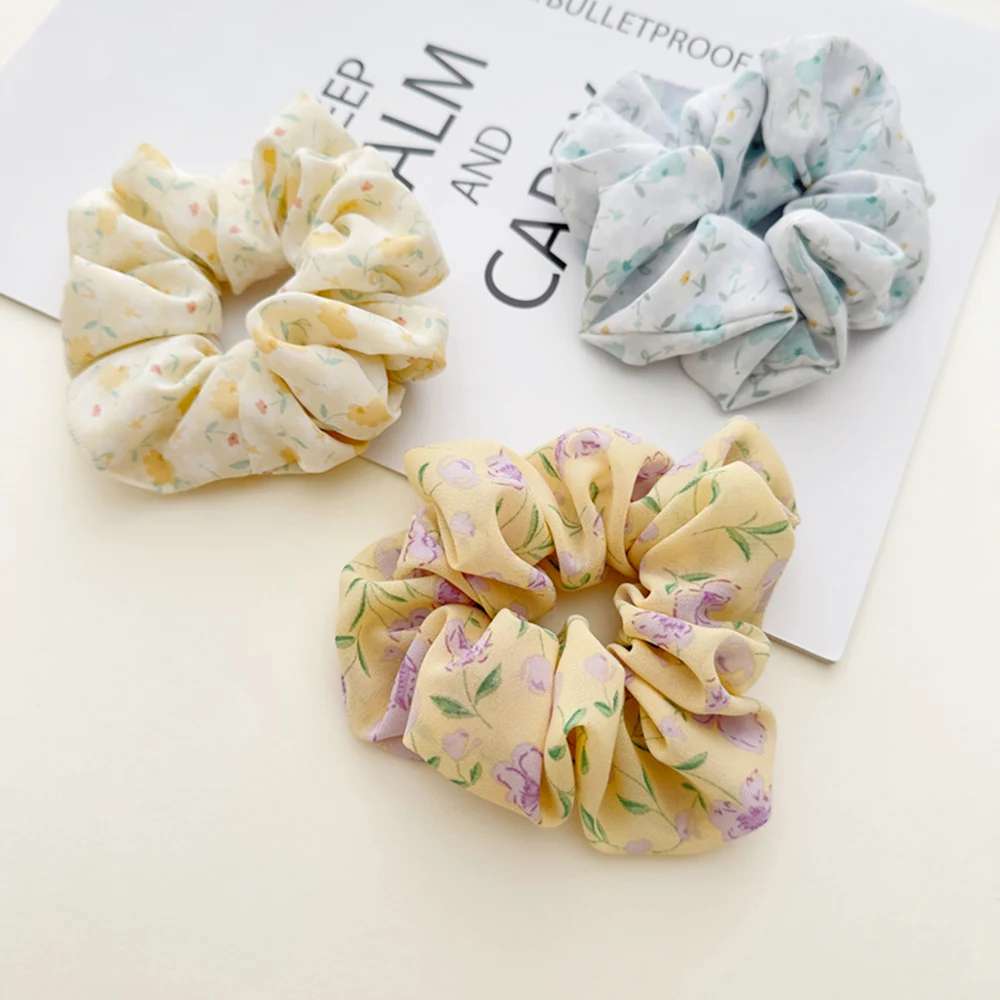 Chiffon Flower Elastic Hairbands Floral Printed Scrunchies for Hair Women Hair Accessories Ponytail Holder Hair Ties Rubber Band