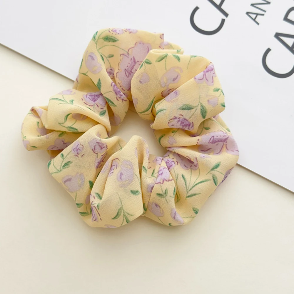 Chiffon Flower Elastic Hairbands Floral Printed Scrunchies for Hair Women Hair Accessories Ponytail Holder Hair Ties Rubber Band
