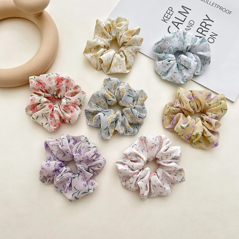 Chiffon Flower Elastic Hairbands Floral Printed Scrunchies for Hair Women Hair Accessories Ponytail Holder Hair Ties Rubber Band