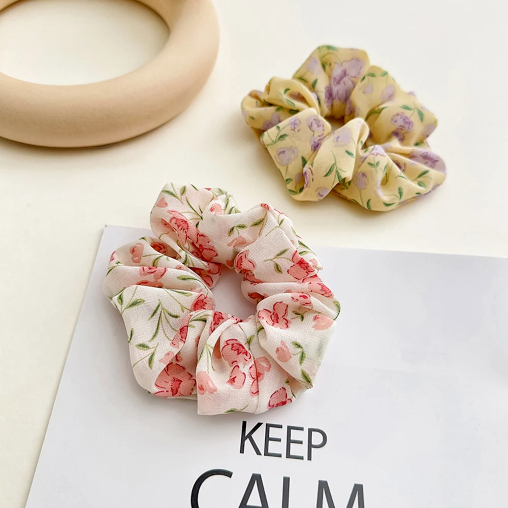 Chiffon Flower Elastic Hairbands Floral Printed Scrunchies for Hair Women Hair Accessories Ponytail Holder Hair Ties Rubber Band