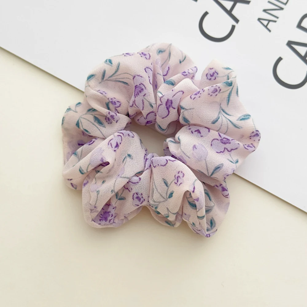 Chiffon Flower Elastic Hairbands Floral Printed Scrunchies for Hair Women Hair Accessories Ponytail Holder Hair Ties Rubber Band