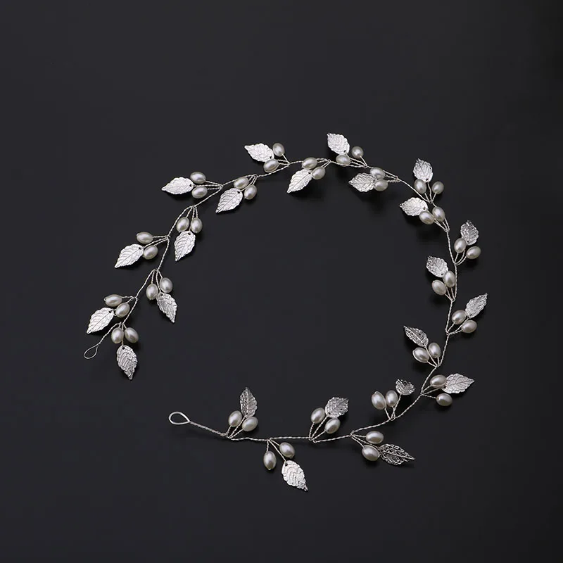 Pearl Flower Headband Tiaras Crowns Girls Silver Gold Color Leaf Headpiece Bridal Hair Jewelry Elegant Wedding Hair Accessories