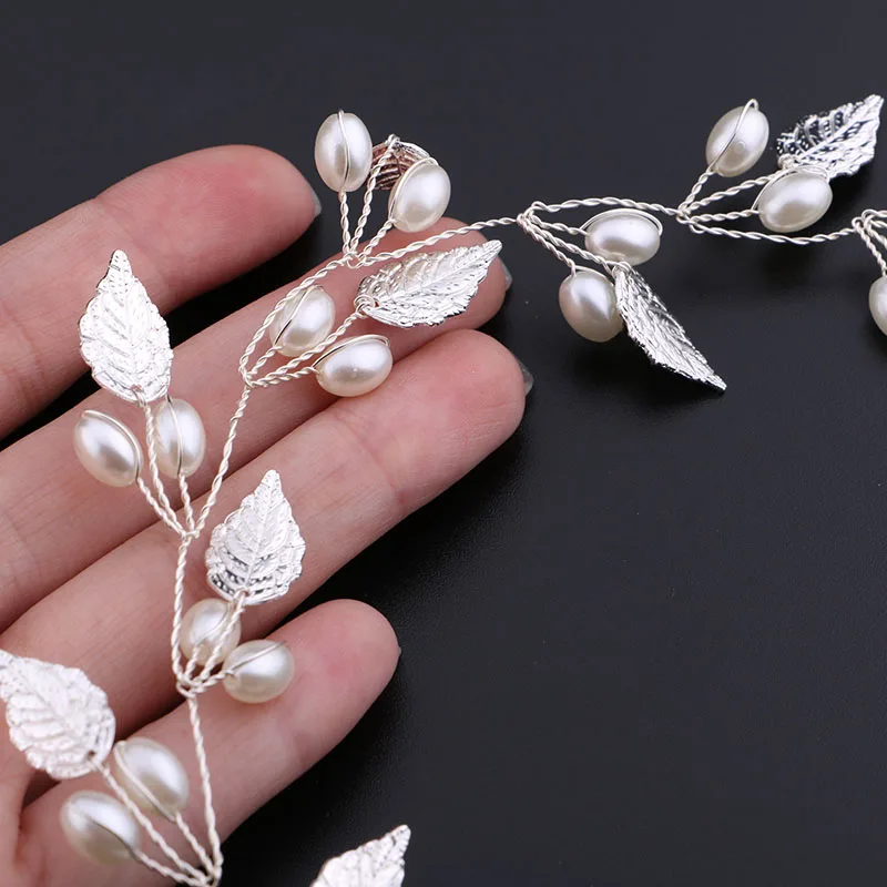 Pearl Flower Headband Tiaras Crowns Girls Silver Gold Color Leaf Headpiece Bridal Hair Jewelry Elegant Wedding Hair Accessories
