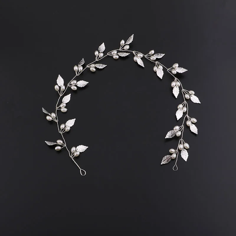 Pearl Flower Headband Tiaras Crowns Girls Silver Gold Color Leaf Headpiece Bridal Hair Jewelry Elegant Wedding Hair Accessories