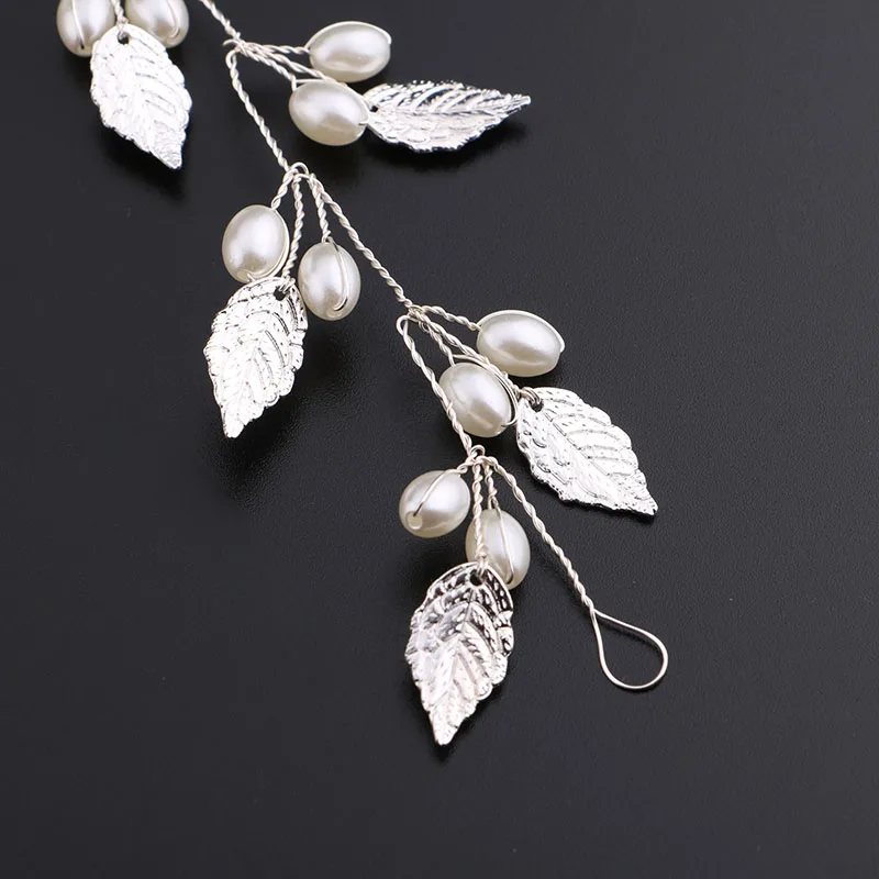 Pearl Flower Headband Tiaras Crowns Girls Silver Gold Color Leaf Headpiece Bridal Hair Jewelry Elegant Wedding Hair Accessories