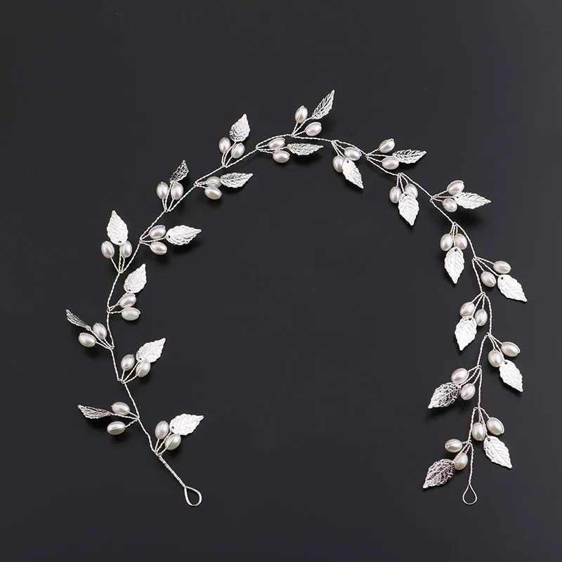Pearl Flower Headband Tiaras Crowns Girls Silver Gold Color Leaf Headpiece Bridal Hair Jewelry Elegant Wedding Hair Accessories