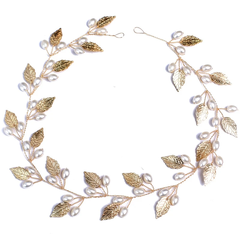 Pearl Flower Headband Tiaras Crowns Girls Silver Gold Color Leaf Headpiece Bridal Hair Jewelry Elegant Wedding Hair Accessories