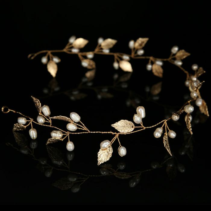 Pearl Flower Headband Tiaras Crowns Girls Silver Gold Color Leaf Headpiece Bridal Hair Jewelry Elegant Wedding Hair Accessories