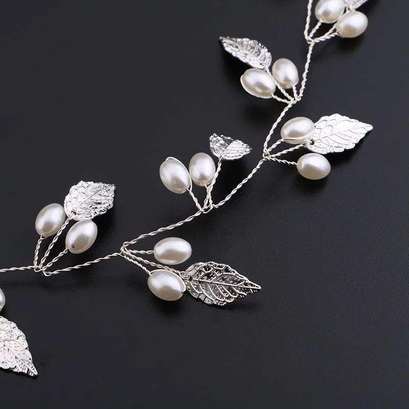 Pearl Flower Headband Tiaras Crowns Girls Silver Gold Color Leaf Headpiece Bridal Hair Jewelry Elegant Wedding Hair Accessories