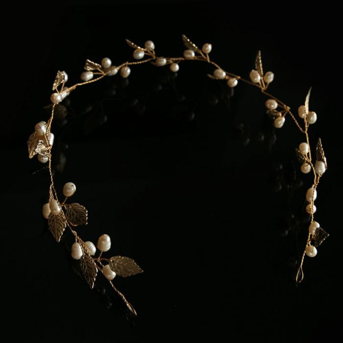 Pearl Flower Headband Tiaras Crowns Girls Silver Gold Color Leaf Headpiece Bridal Hair Jewelry Elegant Wedding Hair Accessories
