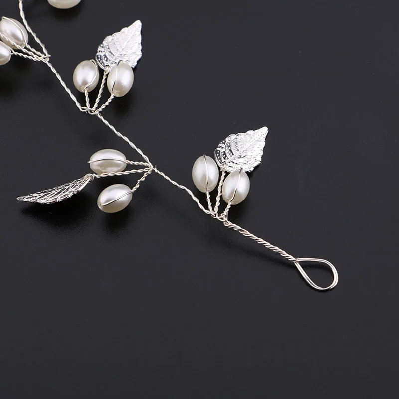 Pearl Flower Headband Tiaras Crowns Girls Silver Gold Color Leaf Headpiece Bridal Hair Jewelry Elegant Wedding Hair Accessories