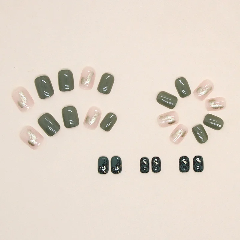24 pieces of ins-style short press-on nails (square shape), paired with 1 piece of jelly glue and 1 nail file