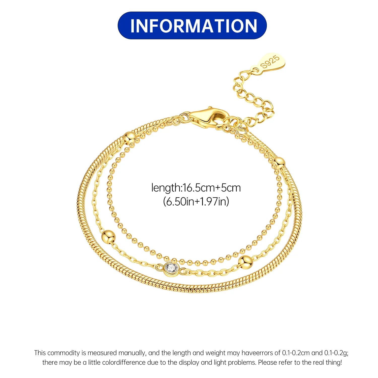 New 925 Sterling Silver Exquisite Golden Starry Bracelet Chain Link Women Bracelet Birthday Festival Jewelry Gifts