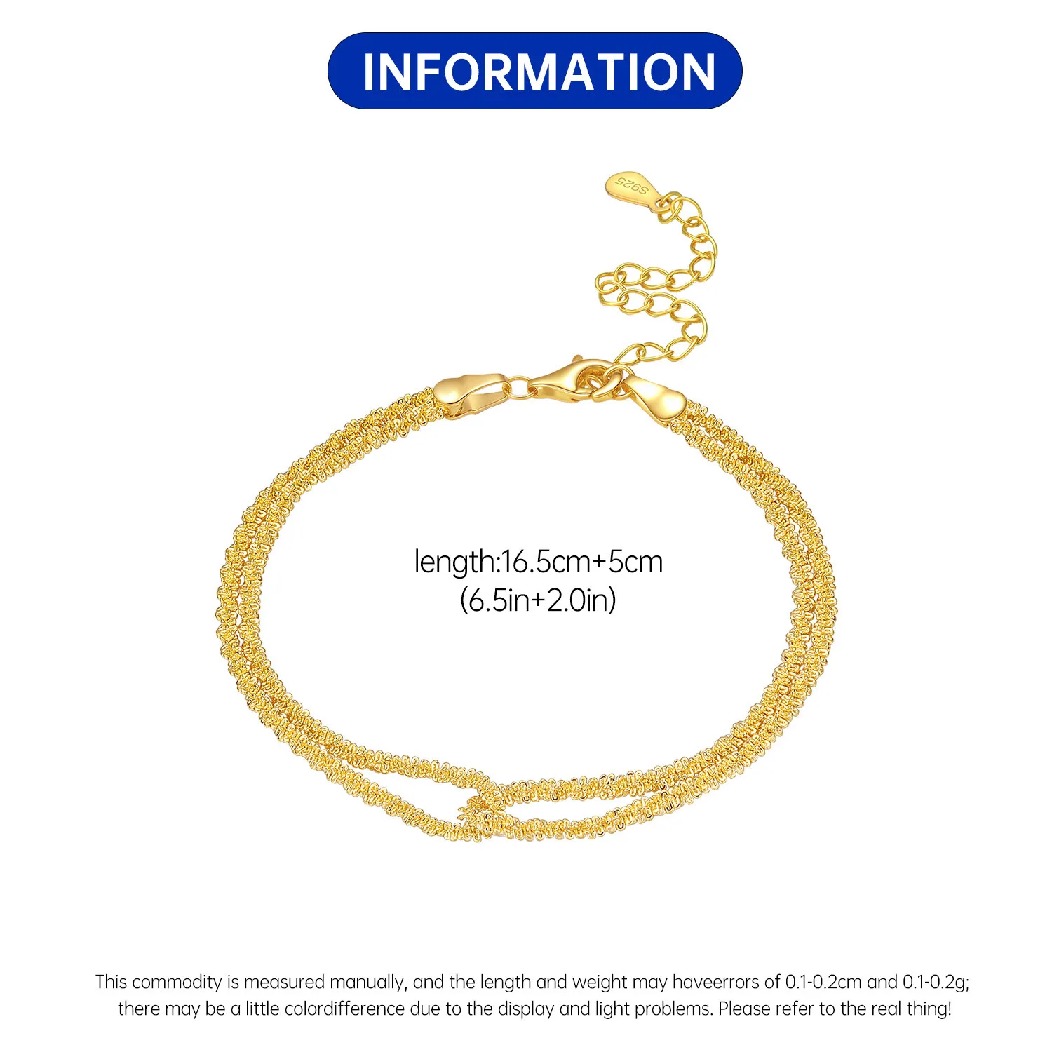 New 925 Sterling Silver Exquisite Golden Starry Bracelet Chain Link Women Bracelet Birthday Festival Jewelry Gifts