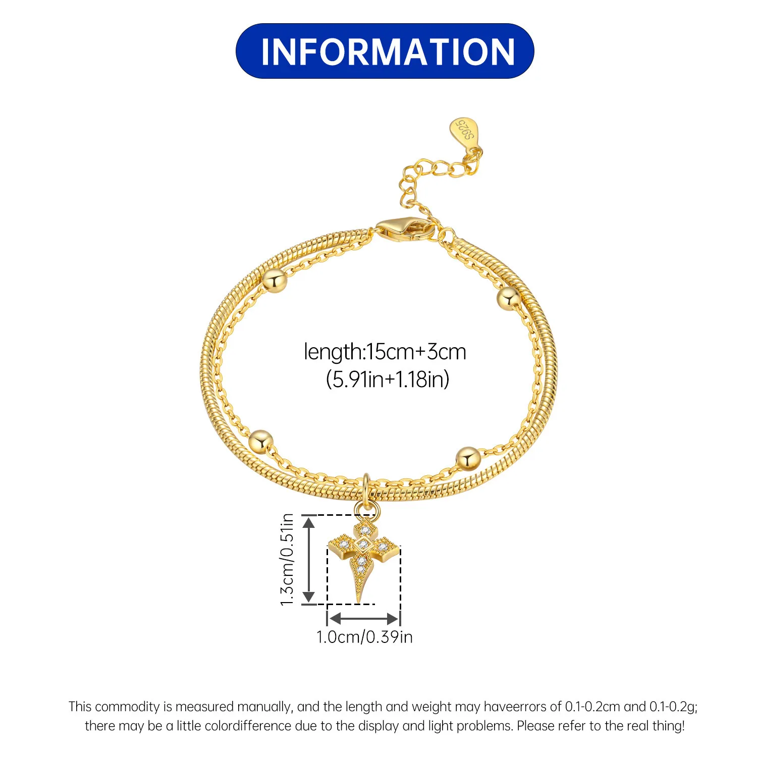New 925 Sterling Silver Exquisite Golden Starry Bracelet Chain Link Women Bracelet Birthday Festival Jewelry Gifts