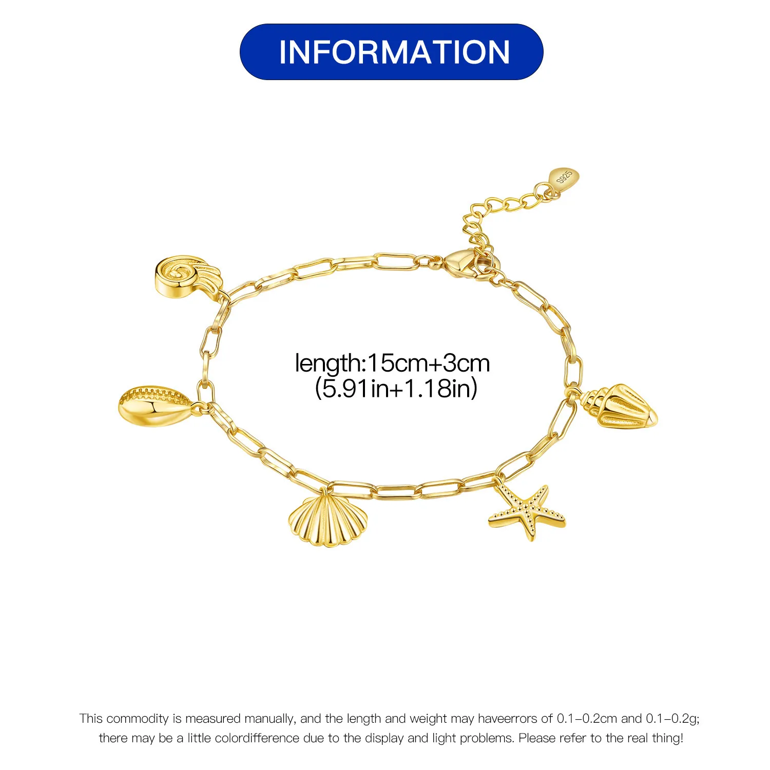 New 925 Sterling Silver Exquisite Golden Starry Bracelet Chain Link Women Bracelet Birthday Festival Jewelry Gifts