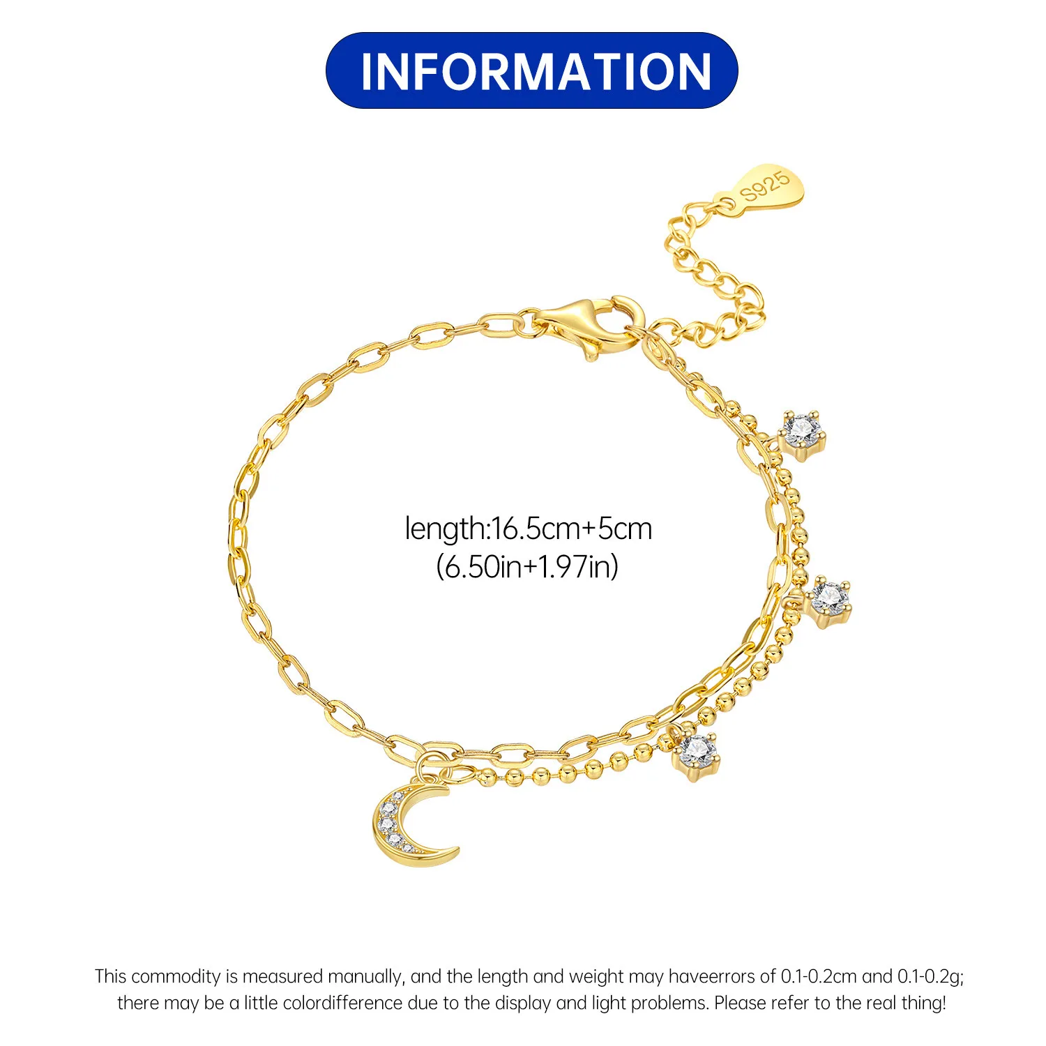 New 925 Sterling Silver Exquisite Golden Starry Bracelet Chain Link Women Bracelet Birthday Festival Jewelry Gifts
