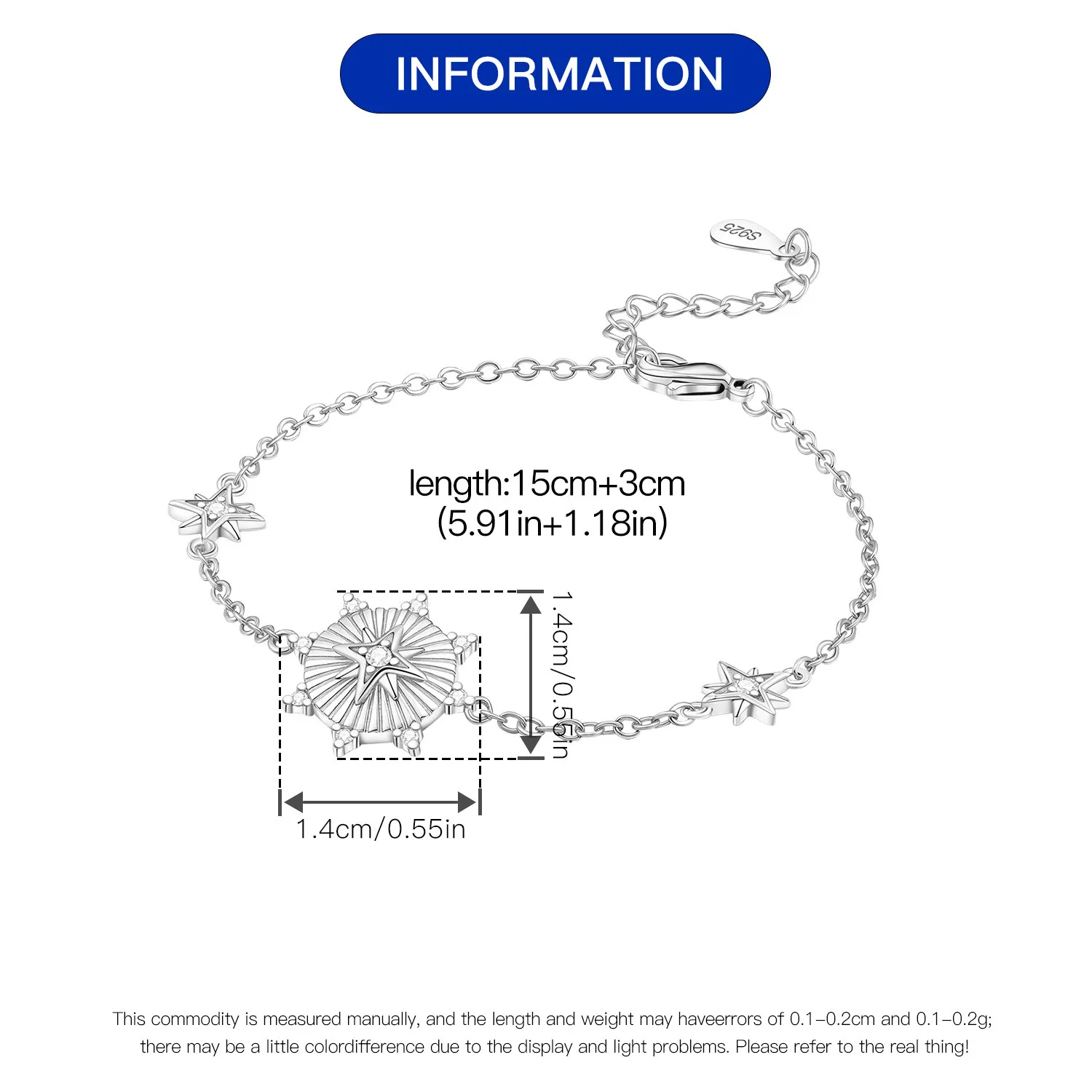New 925 Sterling Silver Exquisite Golden Starry Bracelet Chain Link Women Bracelet Birthday Festival Jewelry Gifts