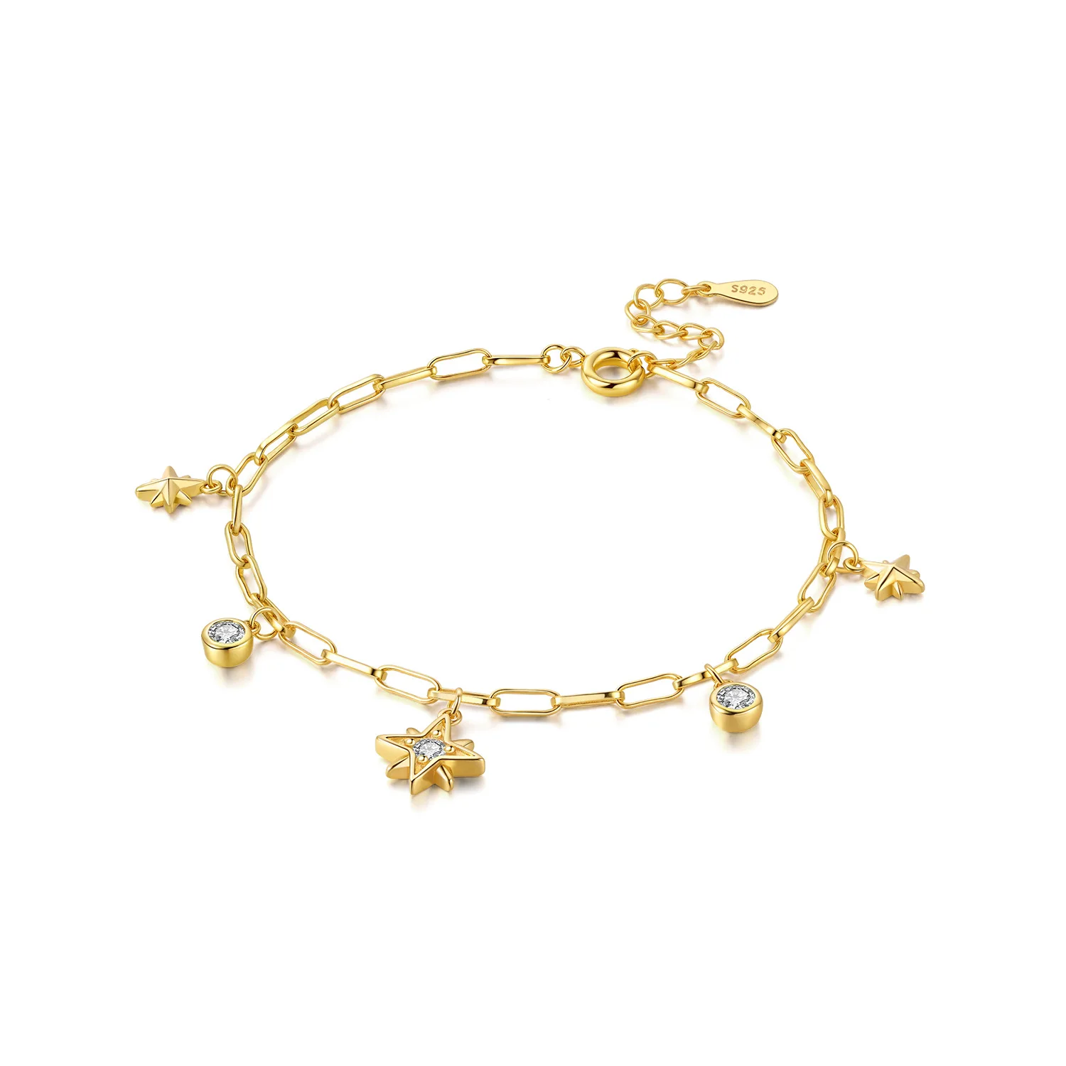 New 925 Sterling Silver Exquisite Golden Starry Bracelet Chain Link Women Bracelet Birthday Festival Jewelry Gifts