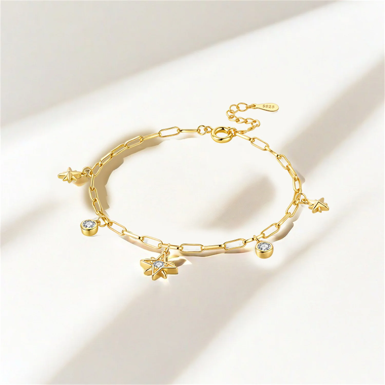 New 925 Sterling Silver Exquisite Golden Starry Bracelet Chain Link Women Bracelet Birthday Festival Jewelry Gifts