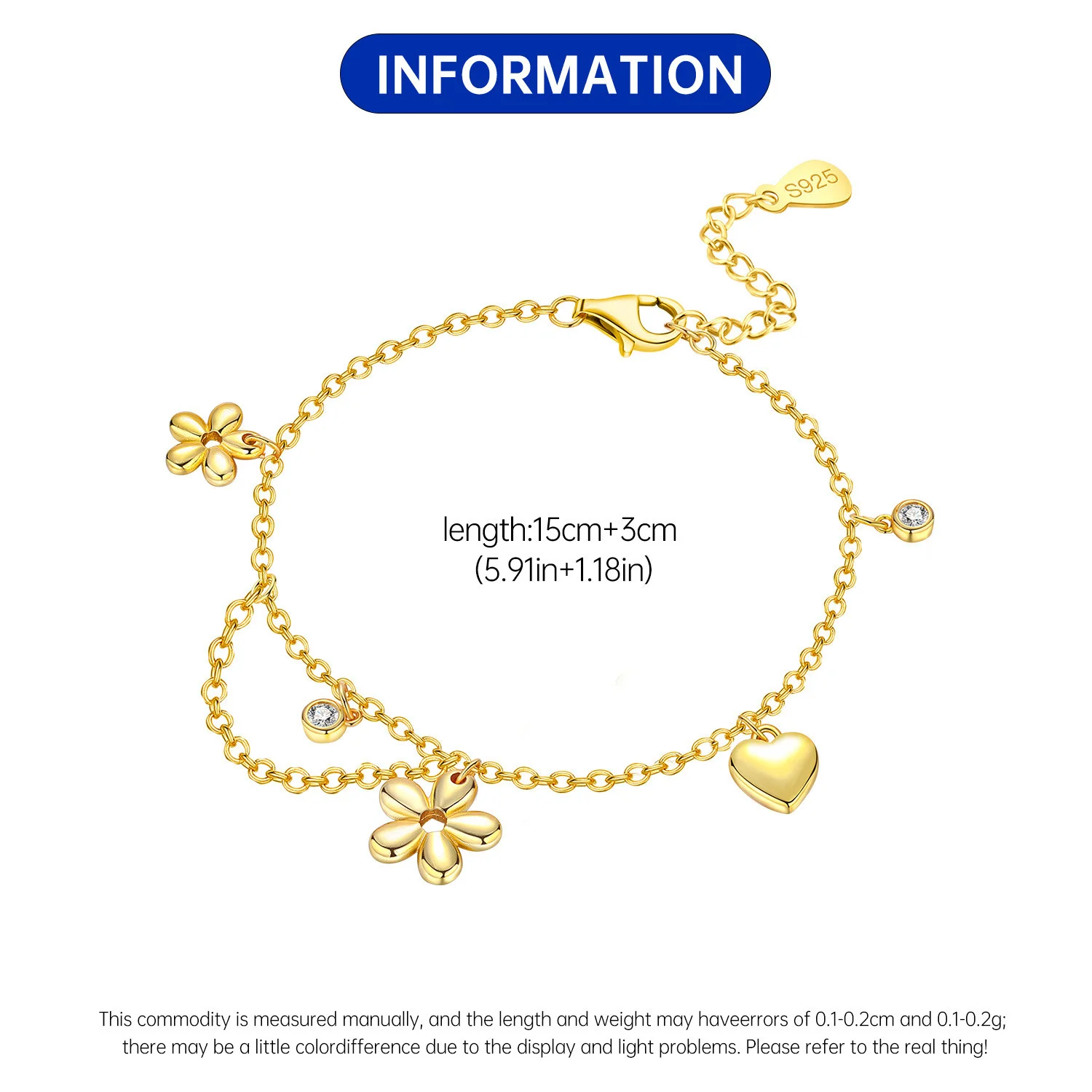 New 925 Sterling Silver Exquisite Golden Starry Bracelet Chain Link Women Bracelet Birthday Festival Jewelry Gifts