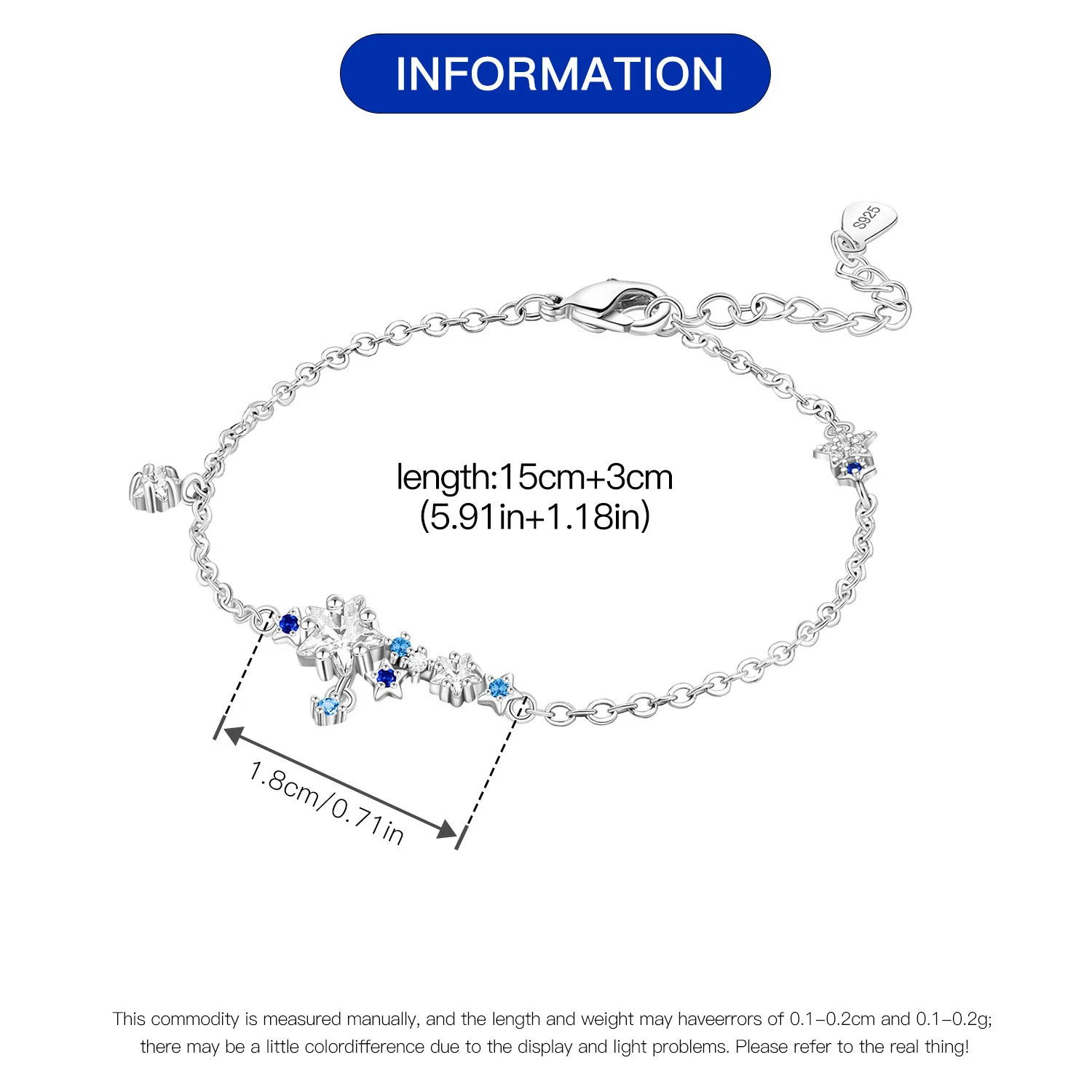 New 925 Sterling Silver Exquisite Golden Starry Bracelet Chain Link Women Bracelet Birthday Festival Jewelry Gifts