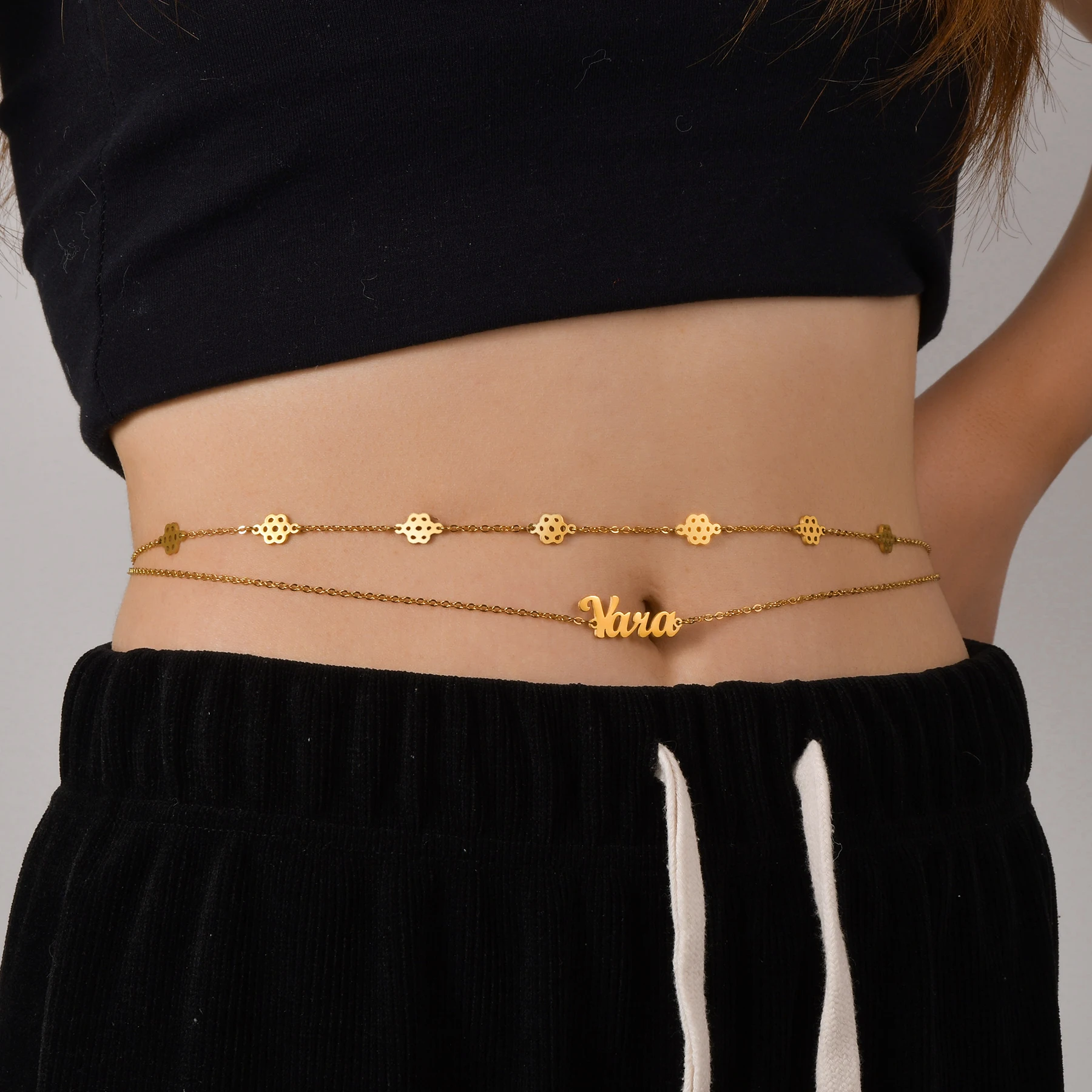 Atoztide Personalized Custom Name Waist Chain for Women Stainless Steel 2 Layer Sexy Body Chain Big Letter Birthday Jewerly Gift