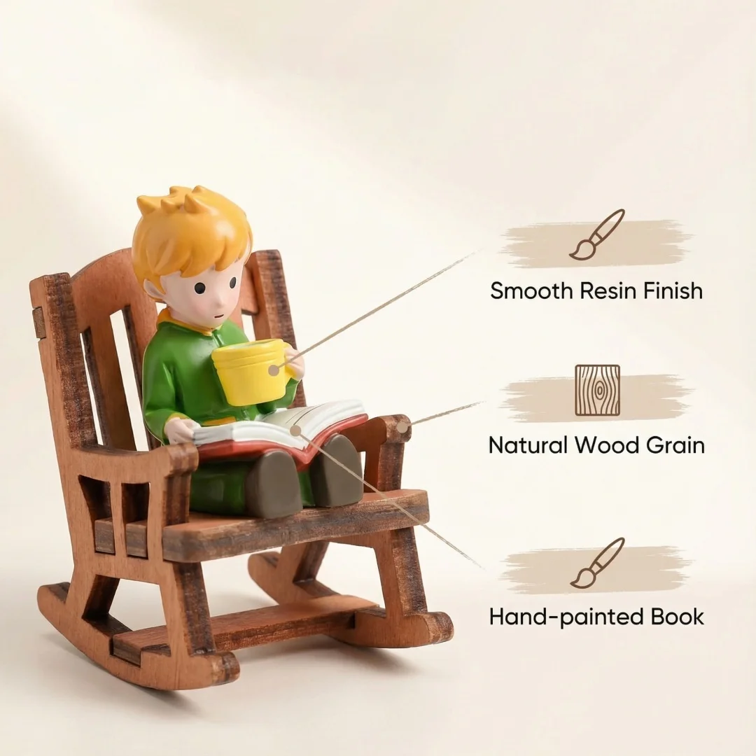 Fairy Tale Prince Rocking Chair Reading Figurine Cute Miniature Desktop Ornament for Home Office Shelf Dreamy Gift For Children