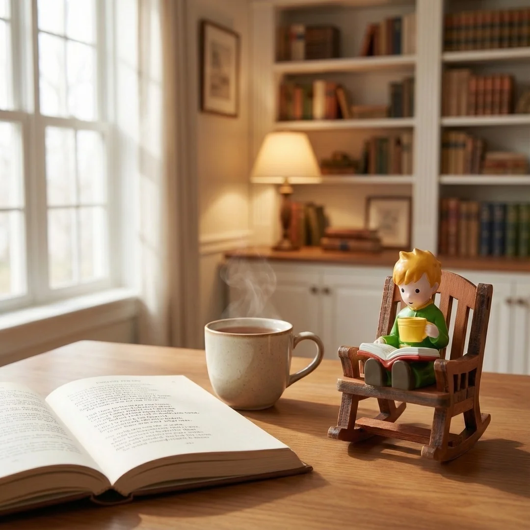 Fairy Tale Prince Rocking Chair Reading Figurine Cute Miniature Desktop Ornament for Home Office Shelf Dreamy Gift For Children