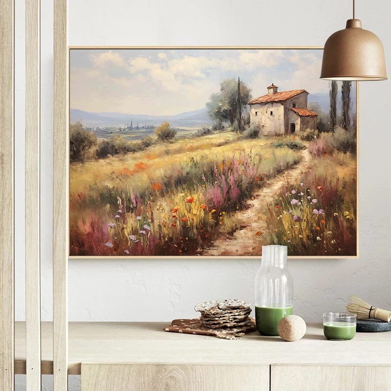 Vintage Countryside Seascape Amalfi Coastal Paris City Street Neutral Landscape Canvas Painting Print Rustic Poster Home Decor