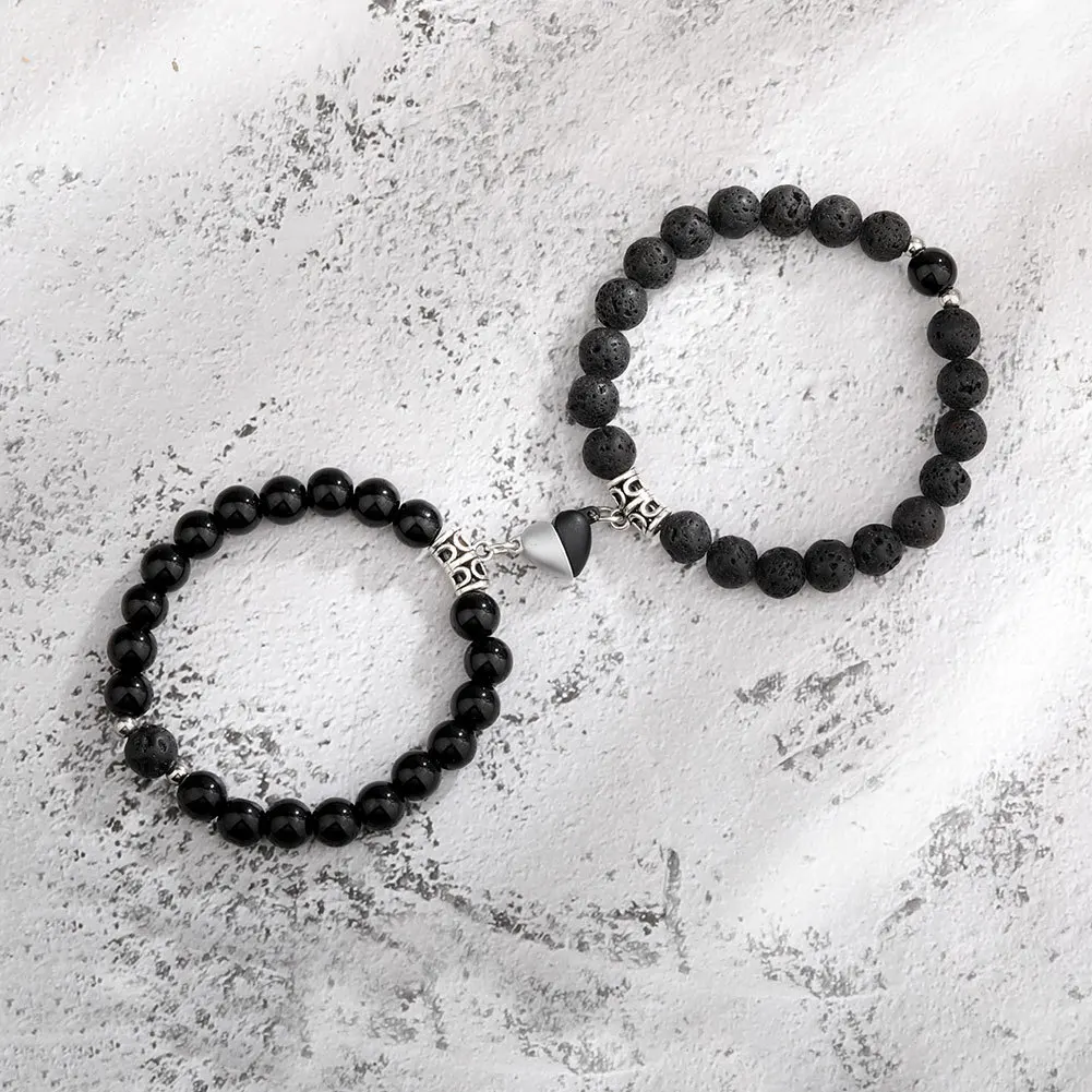 Magnet Couple Bracelets for Woman Men Romantic Heart Matching Lovers Natural Stone Beads Yoga Bracelet Valentine Gift Jewelry