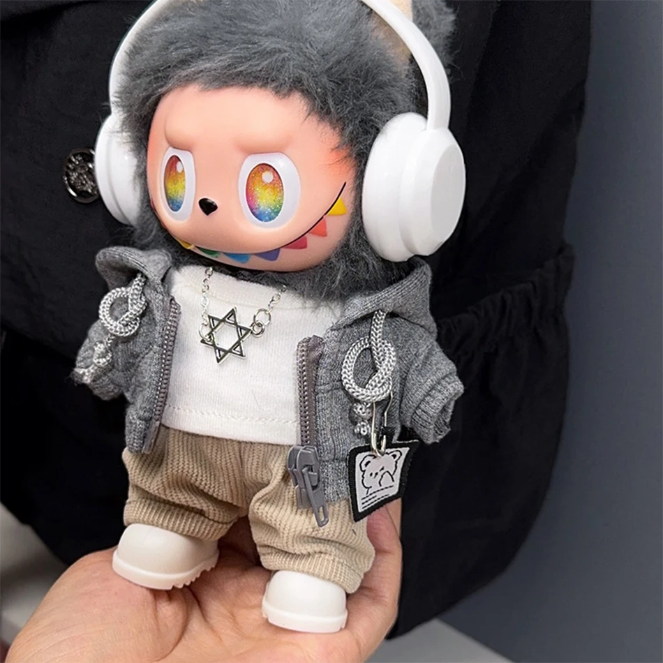 For Labubu Big Into Energy Series Clothes Casual Hoodie Grey Leisure Trend Fashion Sweatshirt Jacket Lovely Outfit Gifts