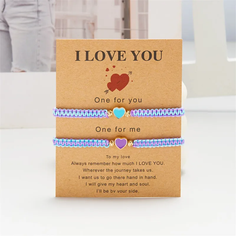 Set of 2 Colorful Heart Beaded Matching Bracelets for Couples Friendships Trendy Couple Bracelets Anniversary Valentines Gifts