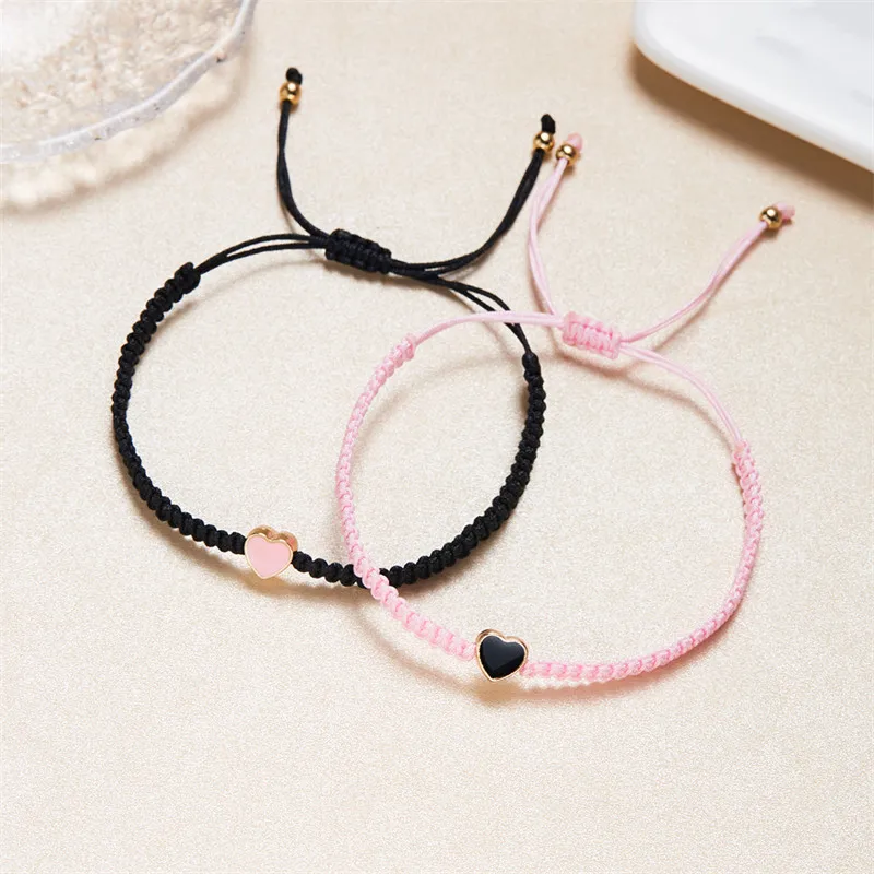 Set of 2 Colorful Heart Beaded Matching Bracelets for Couples Friendships Trendy Couple Bracelets Anniversary Valentines Gifts