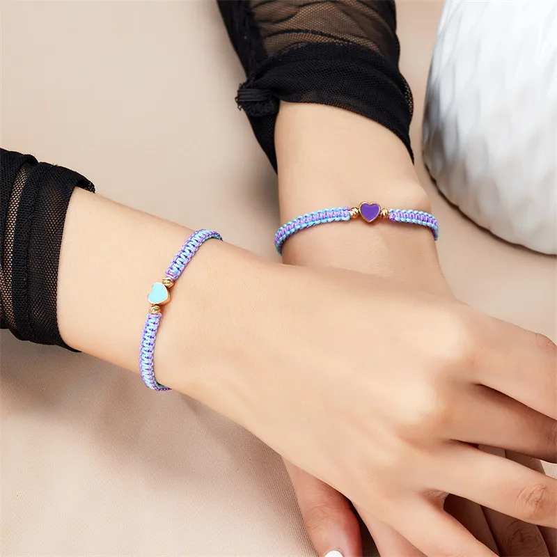 Set of 2 Colorful Heart Beaded Matching Bracelets for Couples Friendships Trendy Couple Bracelets Anniversary Valentines Gifts