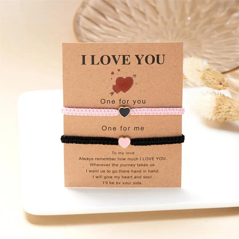 Set of 2 Colorful Heart Beaded Matching Bracelets for Couples Friendships Trendy Couple Bracelets Anniversary Valentines Gifts