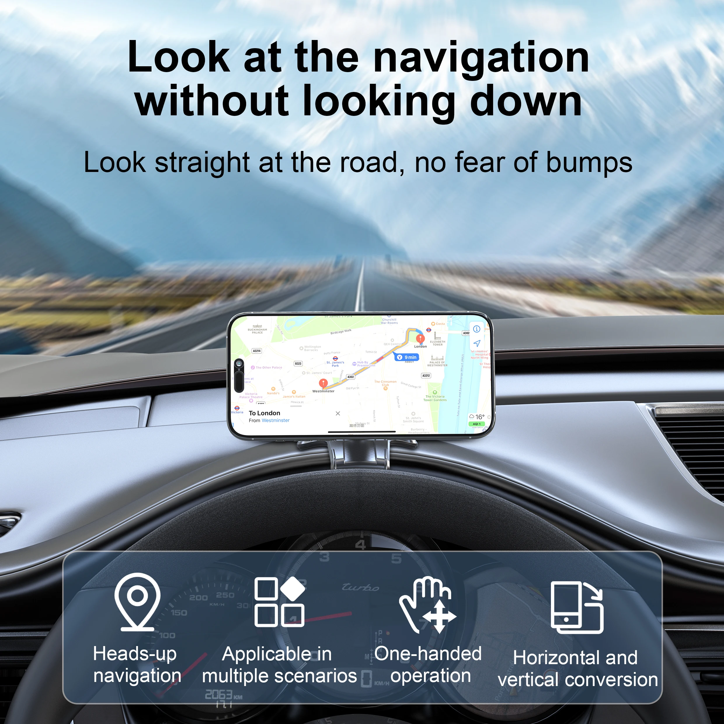 Magnetic 360 Degree Rotation Dashboard Car Phone Holder [Strong Compression Clamp] Clip on Dashboard for 4 to 7 inch Smartphones