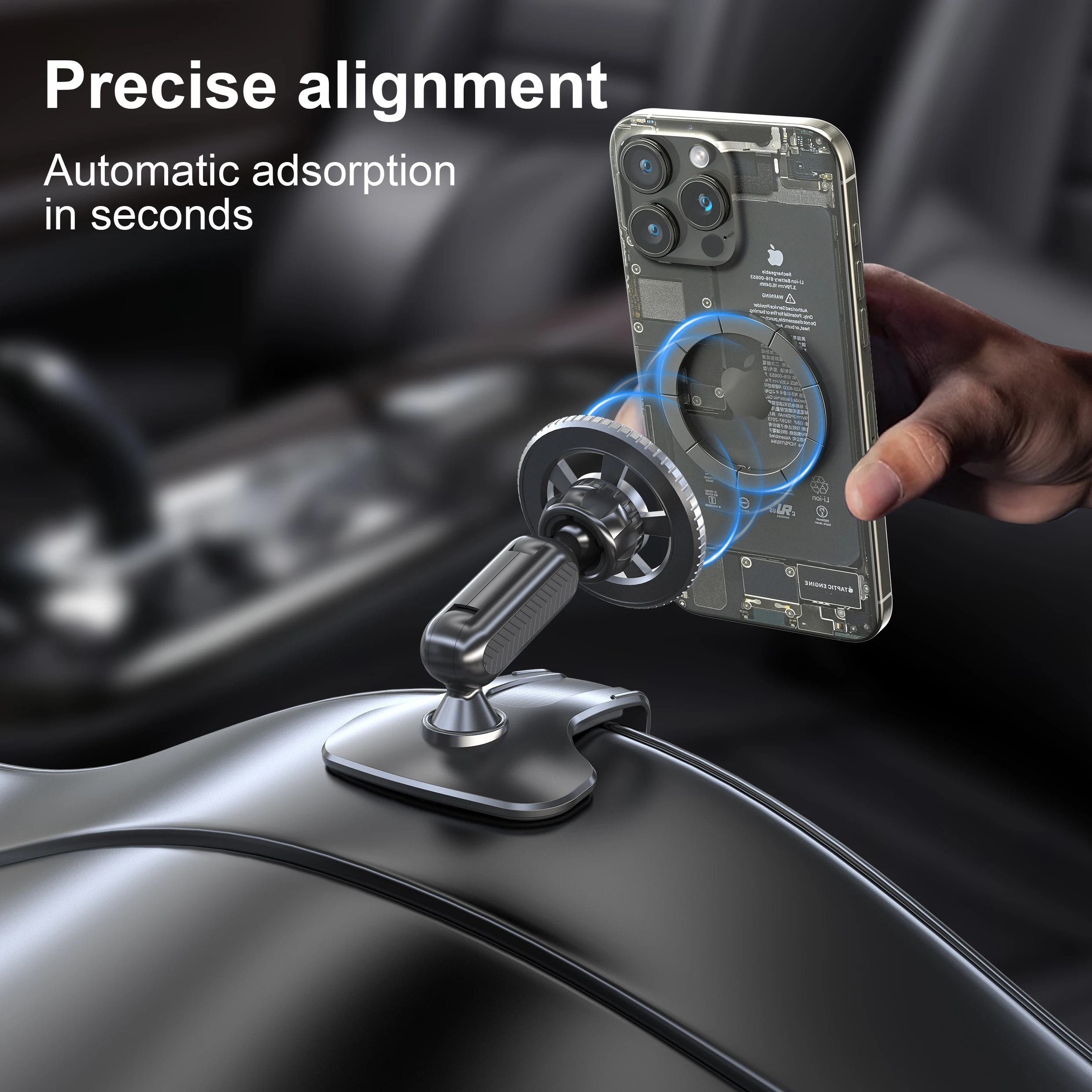 Magnetic 360 Degree Rotation Dashboard Car Phone Holder [Strong Compression Clamp] Clip on Dashboard for 4 to 7 inch Smartphones