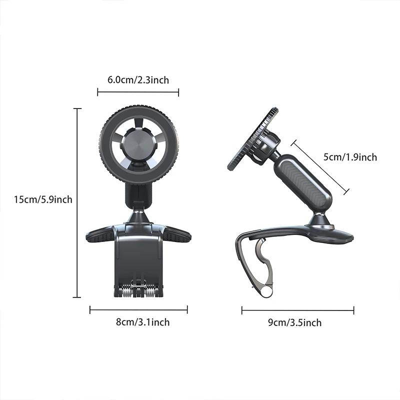 Magnetic 360 Degree Rotation Dashboard Car Phone Holder [Strong Compression Clamp] Clip on Dashboard for 4 to 7 inch Smartphones