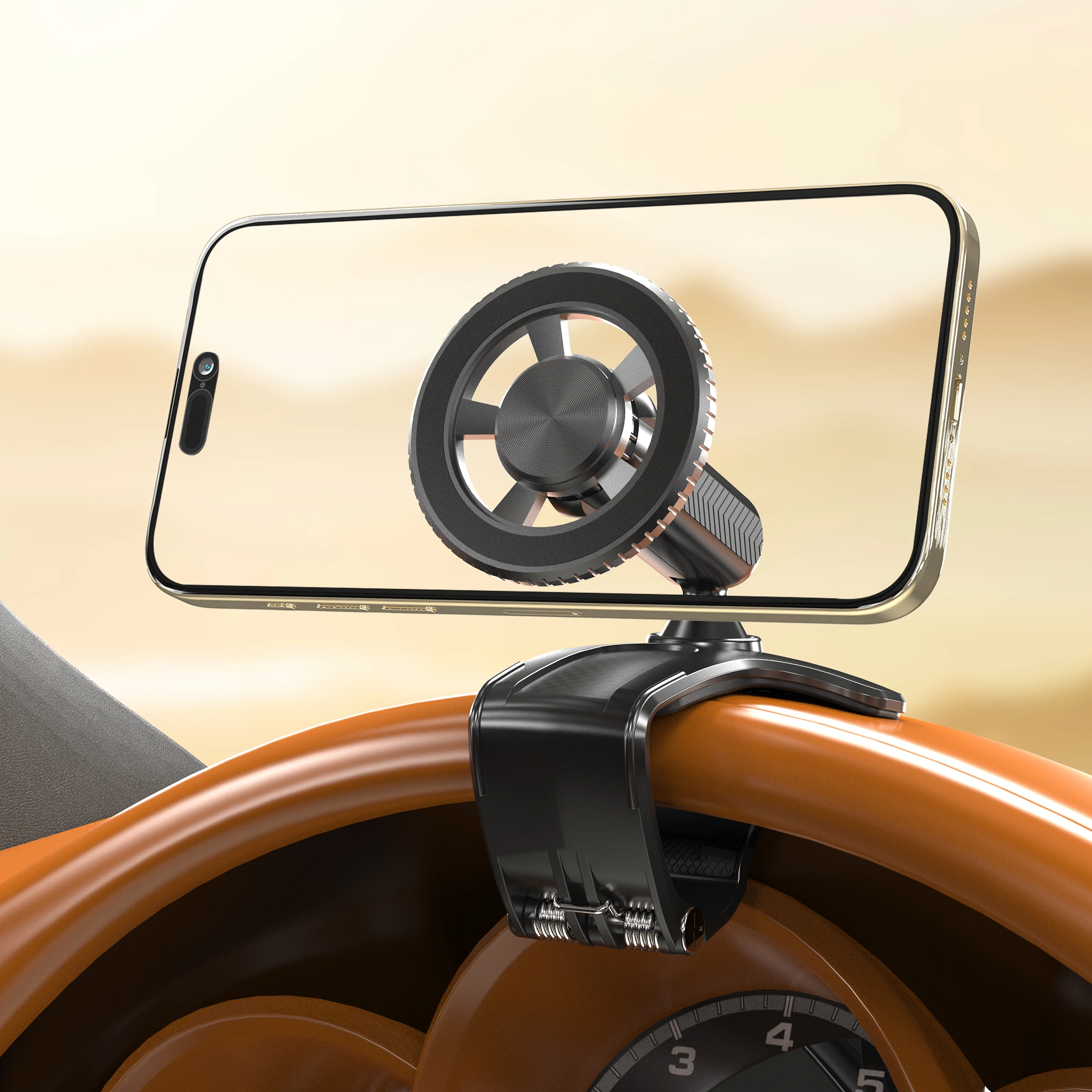 Magnetic 360 Degree Rotation Dashboard Car Phone Holder [Strong Compression Clamp] Clip on Dashboard for 4 to 7 inch Smartphones