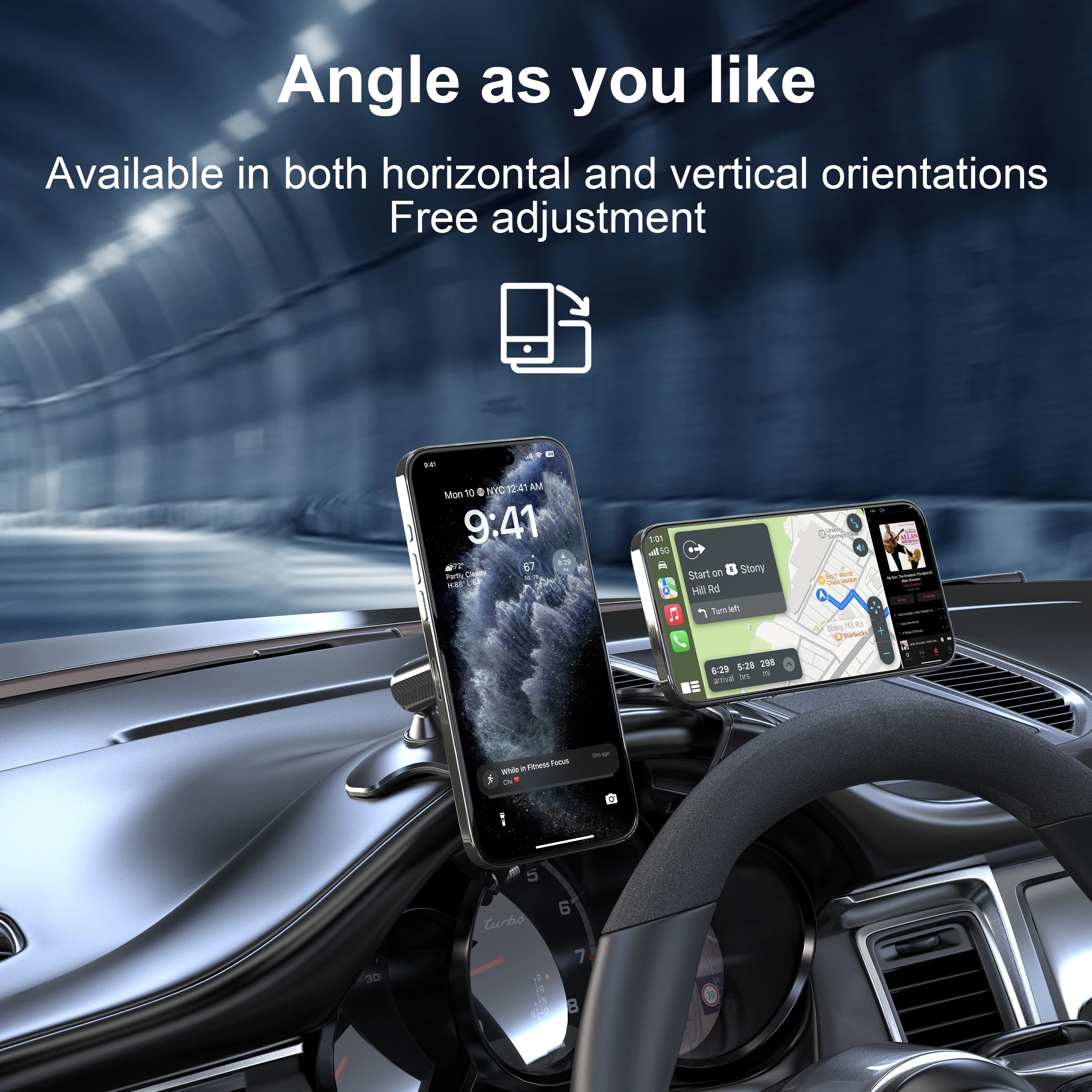 Magnetic 360 Degree Rotation Dashboard Car Phone Holder [Strong Compression Clamp] Clip on Dashboard for 4 to 7 inch Smartphones