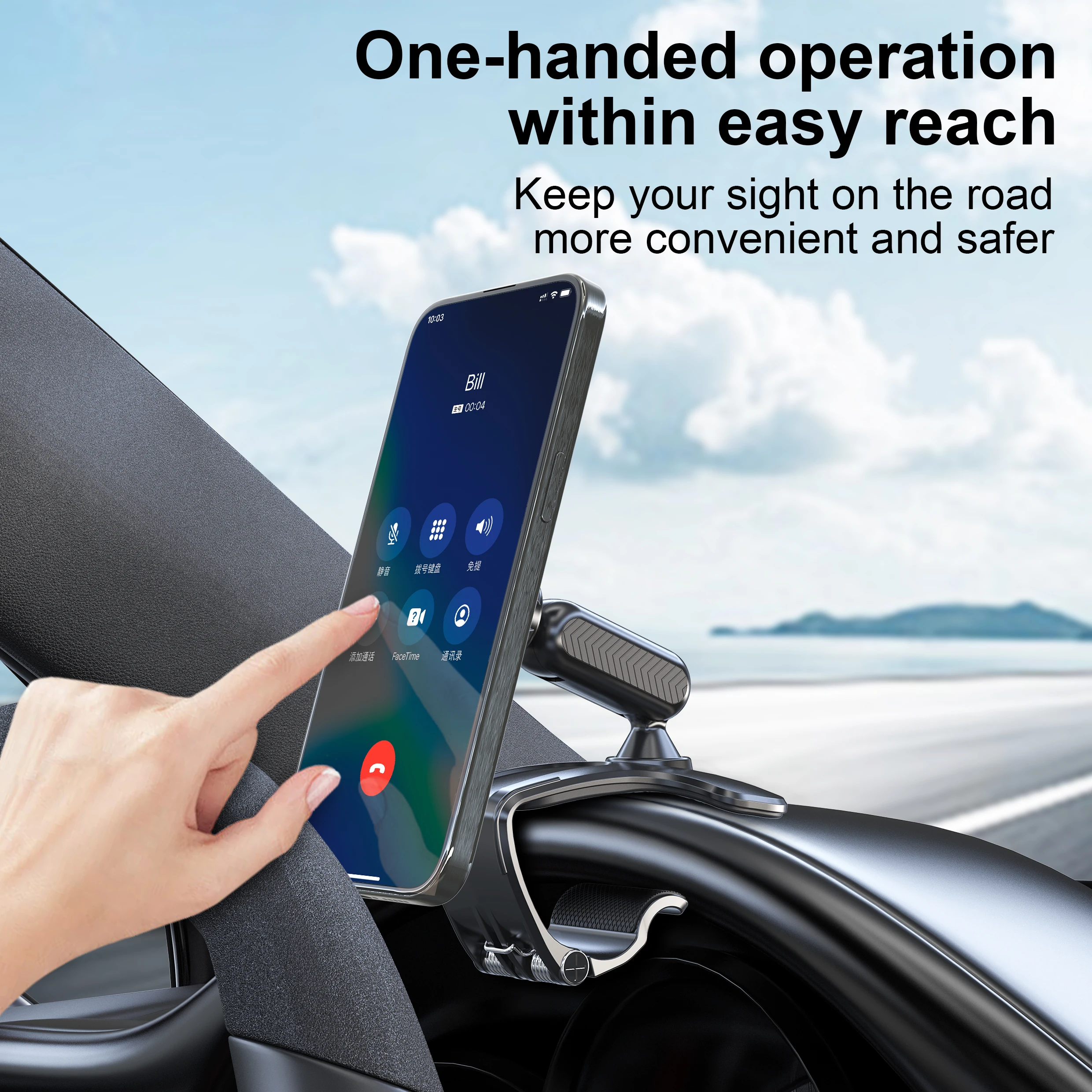 Magnetic 360 Degree Rotation Dashboard Car Phone Holder [Strong Compression Clamp] Clip on Dashboard for 4 to 7 inch Smartphones