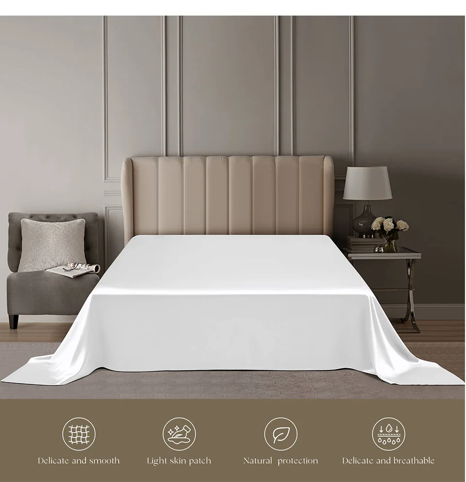 DISANGNI 22 Momme 100% Pure Mulberry Silk Flat Sheet, 6A Grade Natural Silk Bedding, Luxuriously Soft, Smooth, Breathable and Sk