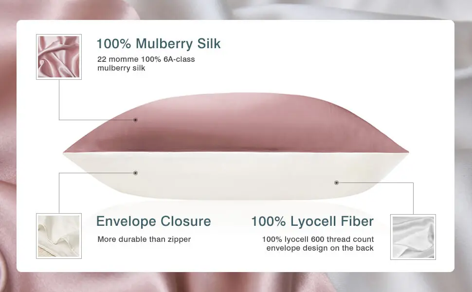 DISANGNI 100% Pure Mulberry Silk Pillowcase for Hair and Skin, Natural Silk Front with Soft Breathable Back, Luxury Pillow Cover
