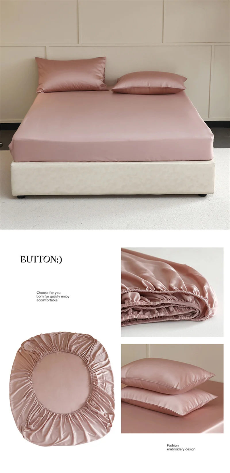 Luxurious Mulberry Silk Fitted Sheet with Elastic Bands Full Around Mattress Cover Smooth Non-Slip Bed Cover 100/120/160/180/200