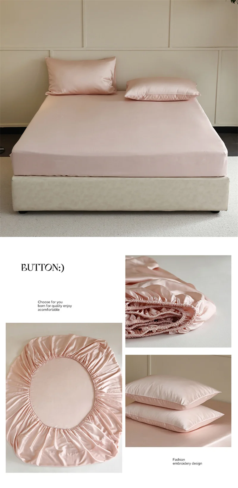 Luxurious Mulberry Silk Fitted Sheet with Elastic Bands Full Around Mattress Cover Smooth Non-Slip Bed Cover 100/120/160/180/200