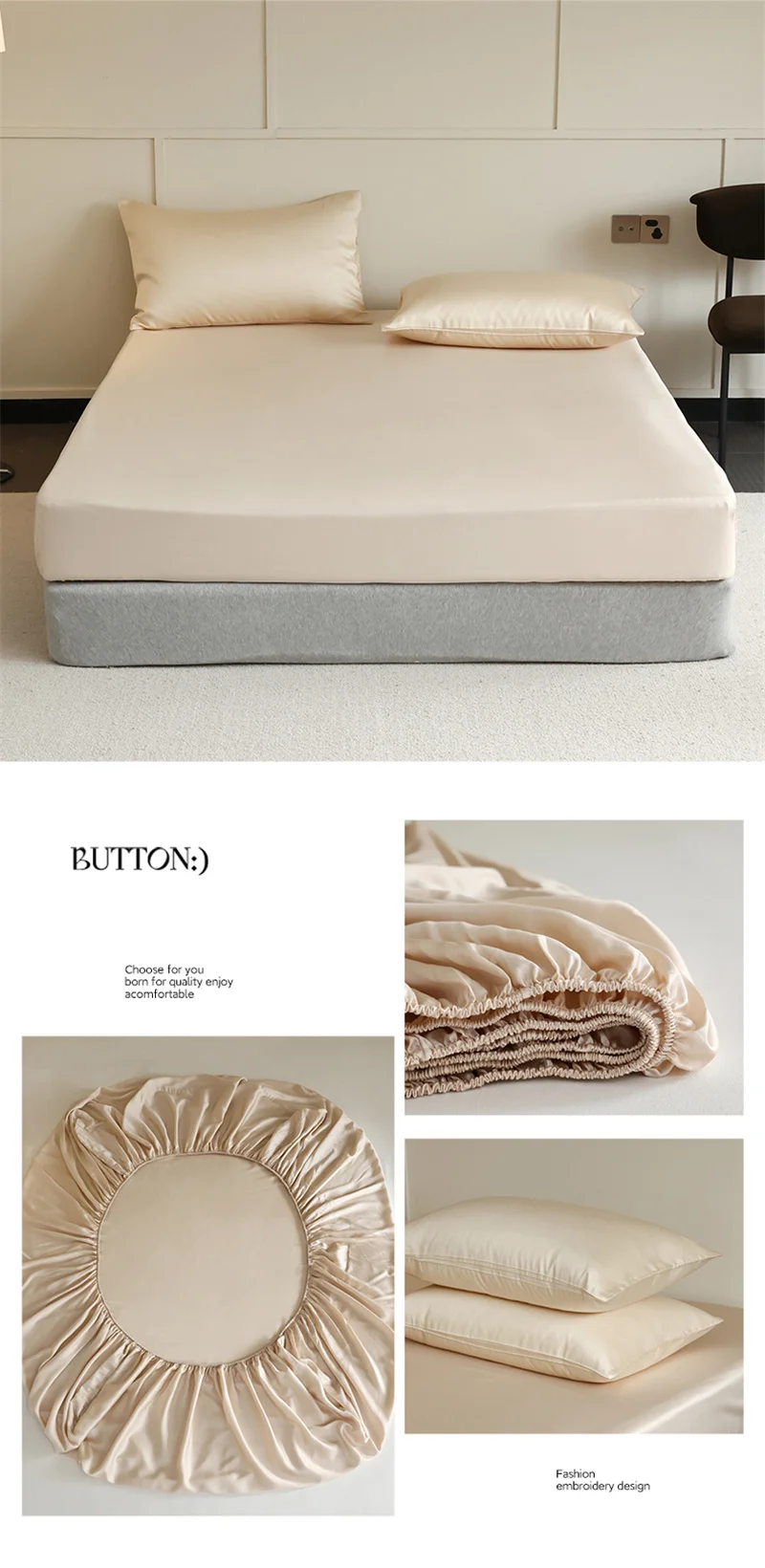 Luxurious Mulberry Silk Fitted Sheet with Elastic Bands Full Around Mattress Cover Smooth Non-Slip Bed Cover 100/120/160/180/200